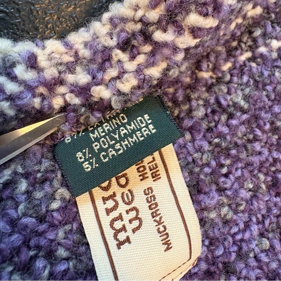 Mucros Weavers Ireland Wool Cashmere Blend Knotty Scarf Purple Green Ivory - Picture 7 of 7